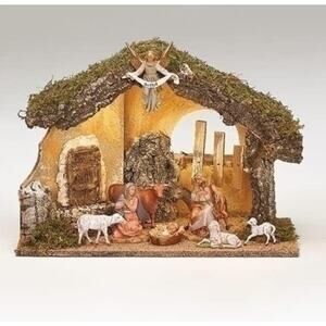 9 Pcs: Fontanini 5" Nativity LED Lighted Italian Stable Set Italy New